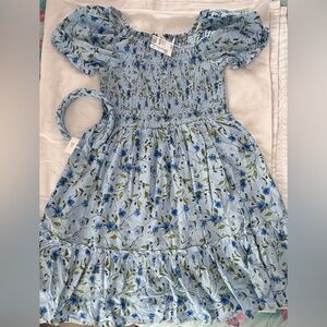 NWT:Girls Floral Blue-Green Smocked doll Dress 👗w/ matching braided Hairband- XL